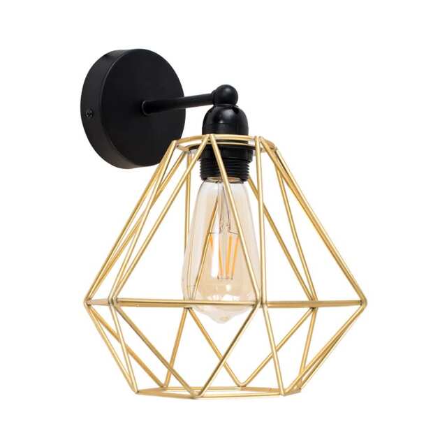 ValueLights Cambourne Black Indoor Wall Light Gold Shade Gold