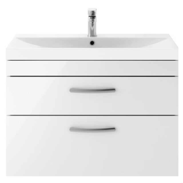 Balterley Millwich Contemporary 2 Drawer Wall Hung Vanity Unit with Thin Edge Basin, Gloss White, 800mm