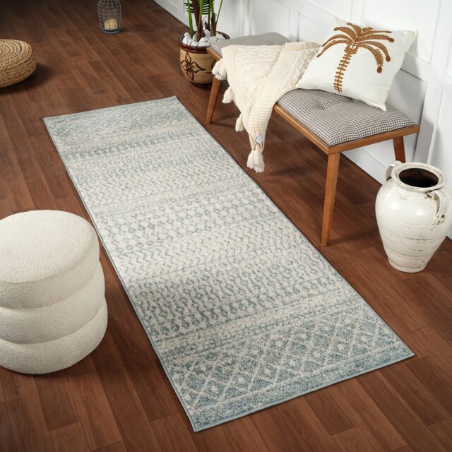 LIVABLISS Elaziz-Vintage Traditional Boho Rug 80 x 230 cm Cream Blue Beige