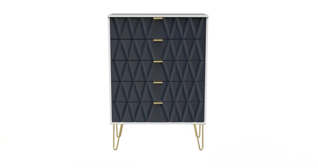 Dallas 5 Drawer Chest of Drawers in Indigo Matt & White Matt (Ready Assembled) Blue Indigo Matt & White Matt