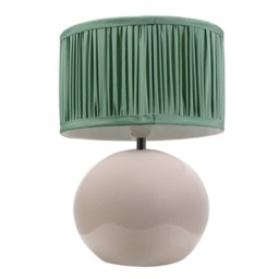 ValueLights Bosco Stone Ceramic Table Lamp Pleat Green Shade and Bulb