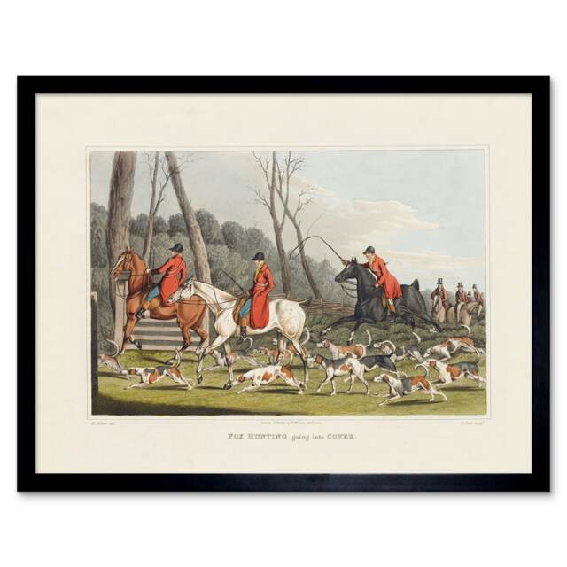 "John Heaviside Clark Fox Hunting Into Cover 12x16"" Framed Wall Art Print"