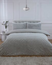 Diamond Cut Teddy Polyester Fleece Duvet Cover Set with Pillowcase Silver Single