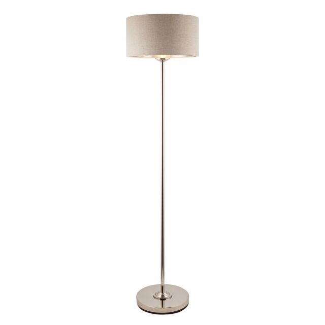 Highclere Floor Lamp with Shade Brushed Chrome Plate, Natural Linen, 1x E27