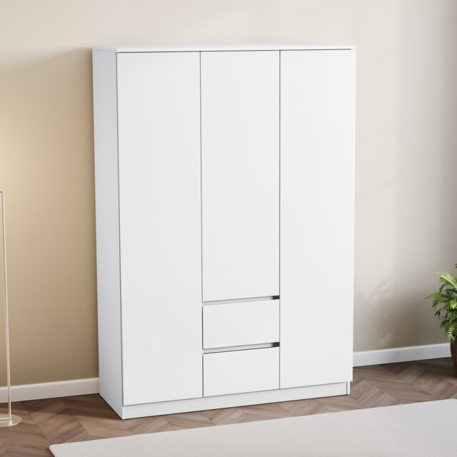 Vida Designs Glinton 3 Door 2 Drawer Wardrobe With Clothes Rail, White