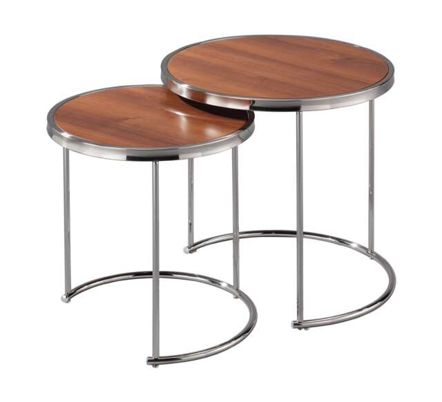 Visio Set of 2 Round Nest Table, Walnut Effect Top,Chrome Base