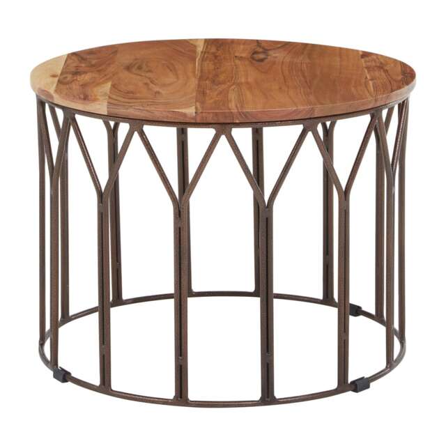 Interiors by Premier Natural Mango Wood Large Side Table, Round Wooden Side Table with Iron Frame, Functional Accent Table Brown