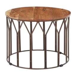 Orsina Natural Mango Wood Large Side Table, Round Wooden Side Table with Iron Frame, Functional Accent Table