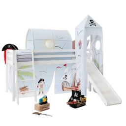 Moro Cabin Bed Midsleeper with Slide & Pirate Pete Package in White