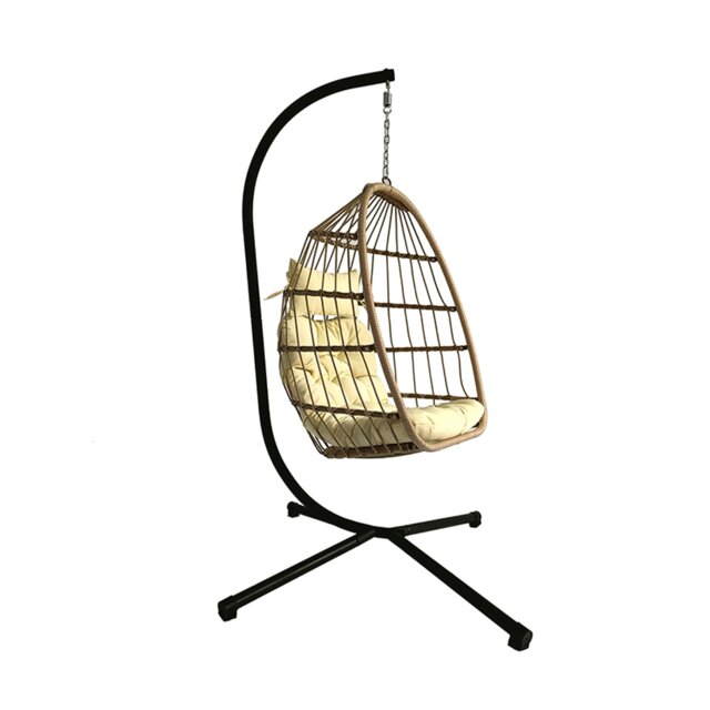 Groundlevel Luxury Hanging Egg Chair with Cushion and Weather Resistant Frame Cream