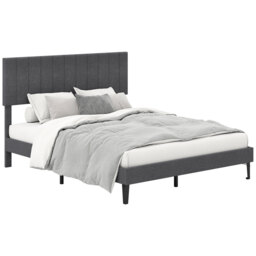COSTWAY King Size Linen Fabric Bed Frame Upholstered Platform Bed Grey