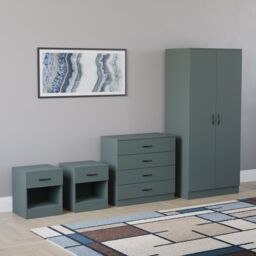Vida Designs Riano 4 Piece Bedroom Set (2x 1 Drawer Bedside Chest, 4 Drawer Chest, 2 Door Wardrobe) - Green