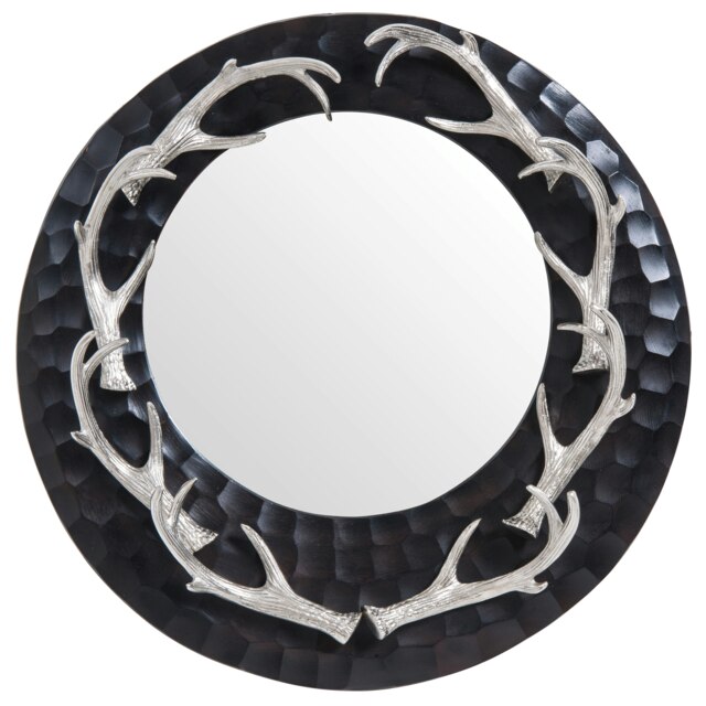 Stag Antler Brown and Nickel Finish Wall Mirror Black