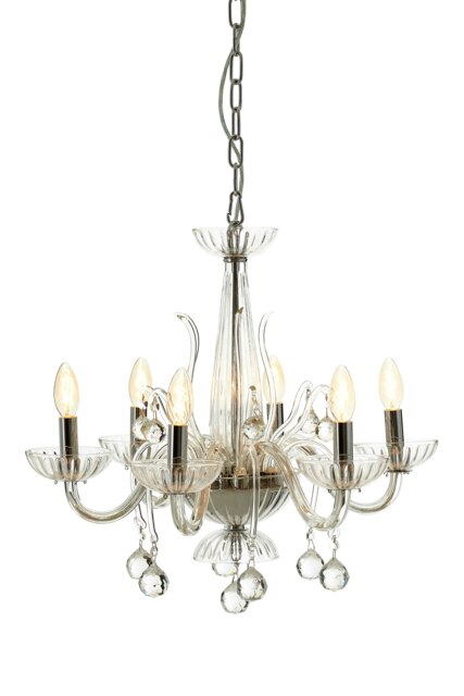Orsina Murano 6 Bulb Clear Crystal Chandelier