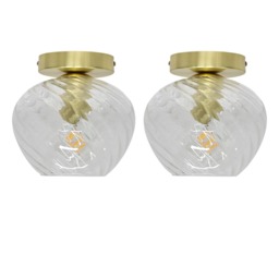 Set of 2 Bradson - Clear Swirl Glass Satin Brass Ceiling Lights