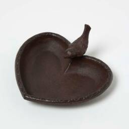 Homescapes Brown Decorative Bird Rustic Heart Bird Bath Cast Iron