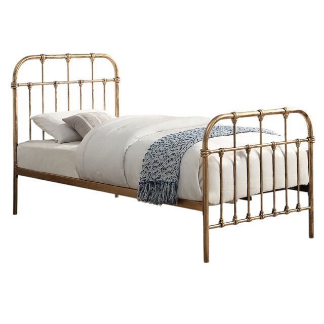 Camden Victorian Hospital Style Distressed Antique Brass Effect Metal Bed Frame Bronze Antique Brass Single