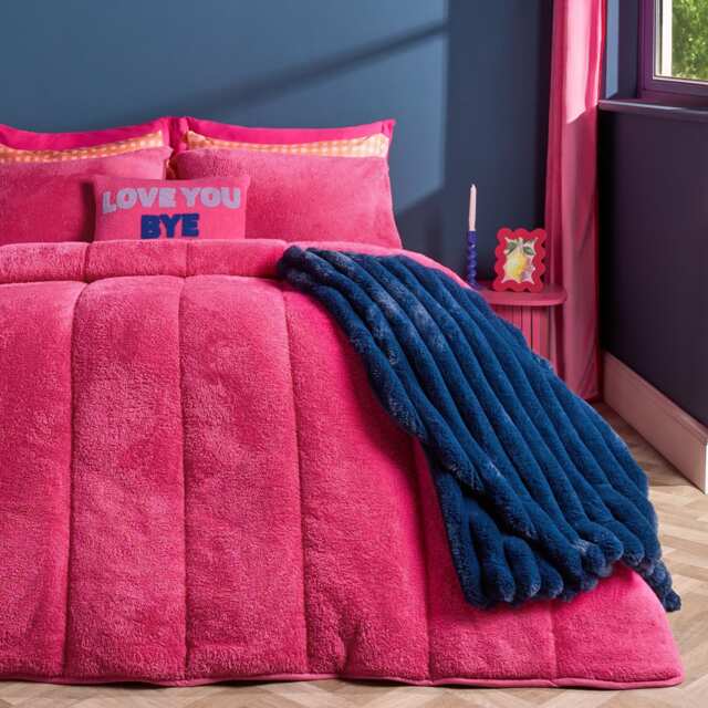 OHS Teddy Fleece 10.5 TOG Coverless Duvet with Pillowcase Bedding Set Pink Hot Pink Single