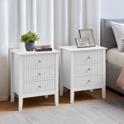 Pair Of 3 Drawer Bedside Tables - Hales White Range