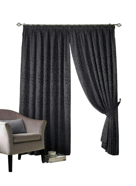 Tivoli Fully Lined Pencil Pleat Curtains - Charcoal - 168x183cm Grey