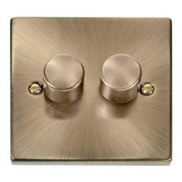 SE HOME Antique Brass 2 Gang 2 Way LED 100W Trailing Edge Dimmer Light Switch Brown Antique Brass