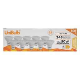 UniBulb LED GU10 345lm 3.6W (Replaces 50W) 3000K (Warm White) Spotlight Downlight Light Bulb - Pack of 10 White Warm White 10