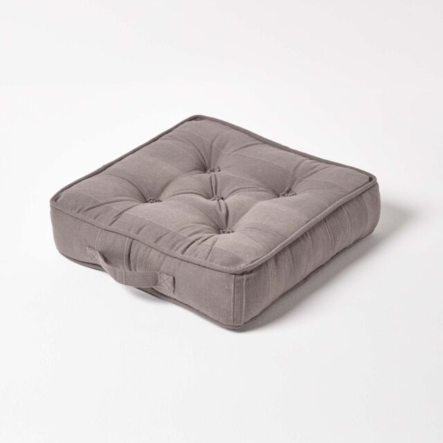 Homescapes Rajput Ribbed Cotton Floor Cushion Charcoal Grey Grey Charcoal Grey 40 x 40 cm