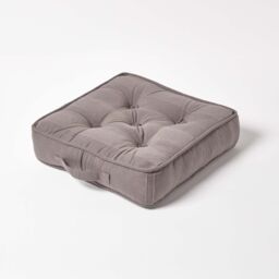 Homescapes Rajput Ribbed Cotton Floor Cushion Charcoal Grey Grey Charcoal Grey 40 x 40 cm