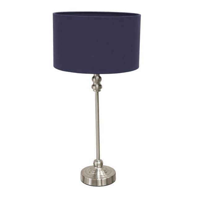 ValueLights Maggie Chrome Candlestick Table Lamp Navy Shade and Bulb