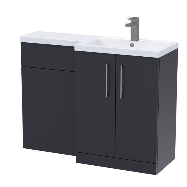 Balterley Right-Hand Bathroom Vanity and WC Unit Combination with Basin, with Handles Grey Satin Soft Black