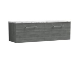 Balterley Level Wall Hung 2 Drawer Vanity Unit with Laminate Worktop for Modern Bathroom Storage Grey Anthracite Woodgrain