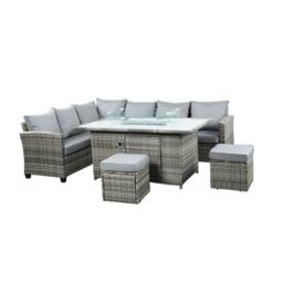 The Conwy 8 Seat Corner Gas Firepit Rattan Dining Set - Dark Grey