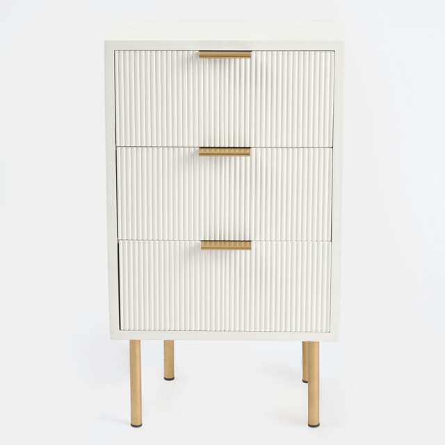 OHS 3 Drawer Modern Ribbed Office Side Bedroom Nightstand Bedside Table - White