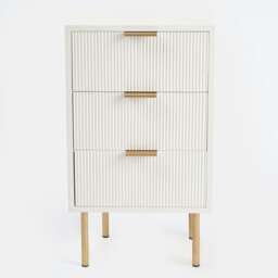 OHS 3 Drawer Modern Ribbed Office Side Bedroom Nightstand Bedside Table - White