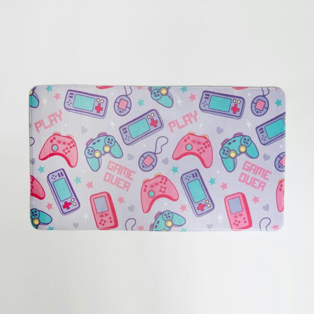OHS Kids Gaming Print Super Soft Washable Anti-Slip Indoor Bedroom Floor Mat Rug, 65x120cm - Lilac