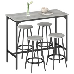 HOMCOM 5 Piece Bar Table and Stools Set with Metal Frame Grey
