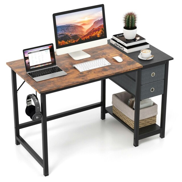 COSTWAY 120 cm Home Desk Writing Desk Computer Workstation Brown