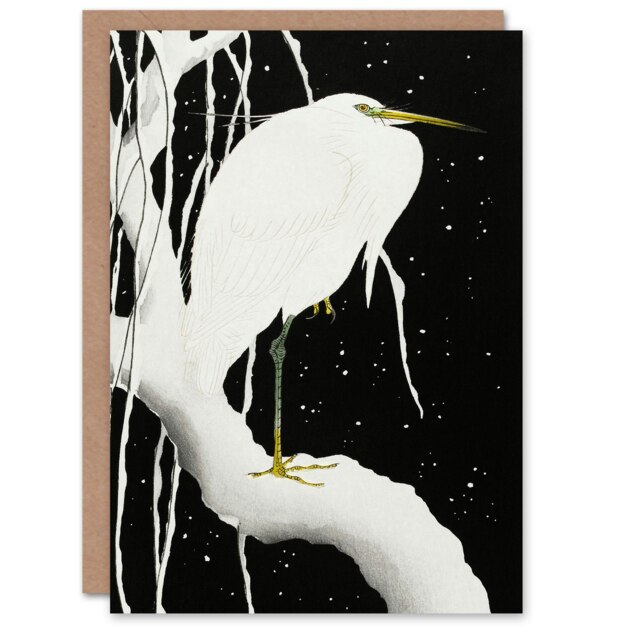 Ohara Koson Japanese Art Card Heron In Snow Covered Tree Branch