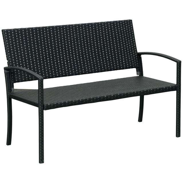 Outsunny Patio Rattan 2 Seater Garden Bench Love Seater Garden Armchair Black