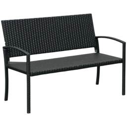 Outsunny Patio Rattan 2 Seater Garden Bench Love Seater Garden Armchair Black