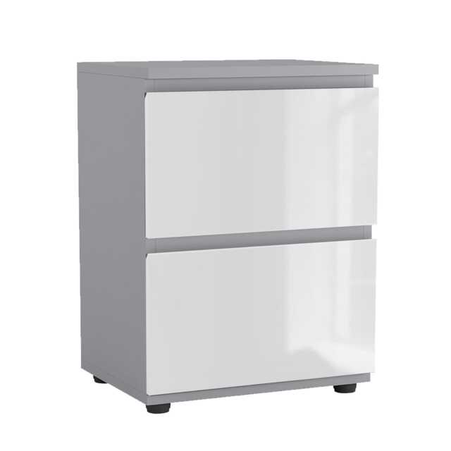 Gloss 2 Drawer Skagen High Wooden Bedside Cabinet No Handle Drawer Storage Multi Grey & White 1