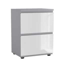 Gloss 2 Drawer Skagen High Wooden Bedside Cabinet No Handle Drawer Storage Multi Grey & White 1