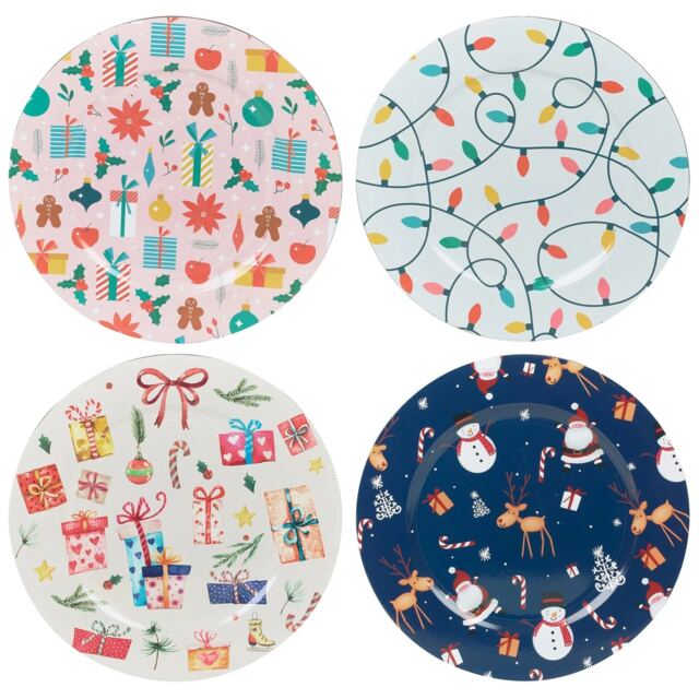 Christmas Dinner Charger Plates Placemats Dining Table Setting Party Decor 33cm Multi 4 Plates