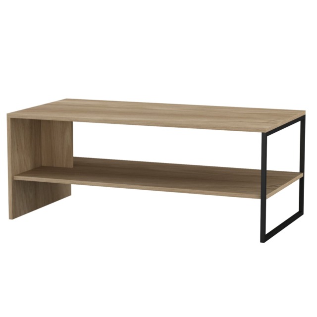 URBNLIVING 100cm Wooden Coffee Table With Steel Frame And Storage Shelf Black Oak 100cm 1