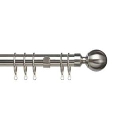 35mm Fixed Length Metal Curtain Pole Set Satin Silver Ball Finial 250cm Silver Silver