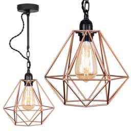 ValueLights Huber Satin Black Wall Ceiling Light Fitting Copper Cage Shade and Bulb