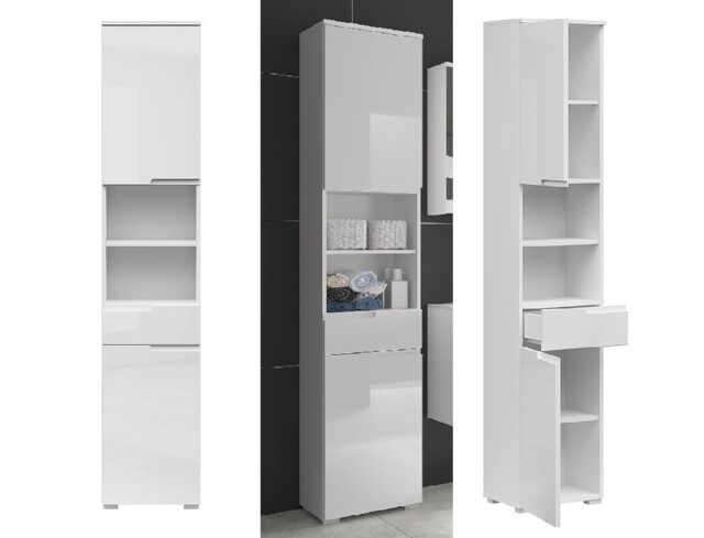 Tall Bathroom Cabinet Freestanding Storage Drawer Unit Floor Standing Tallboy White Gloss Spice