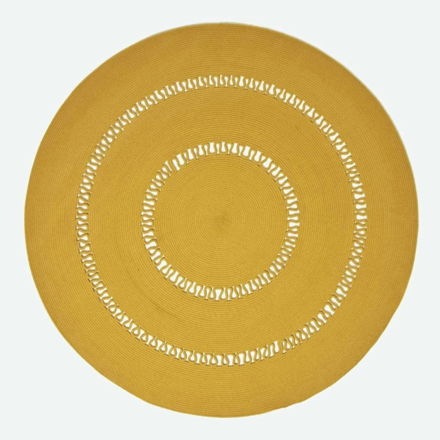 Homescapes Mustard Crochet Braided Rug - 150cm Round Yellow Mustard