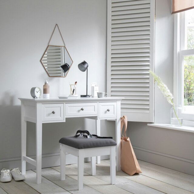 Karlstad Dressing Table with Drawers and Stool in White White Length 100cm x Depth 45cm x Height 78cm
