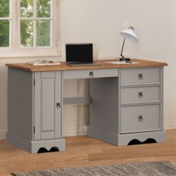 Mercers Furniture Corona Grey Wax Straight Computer Desk Solid Wood Mexican Pine Wooden Dressing Table Office Bedroom